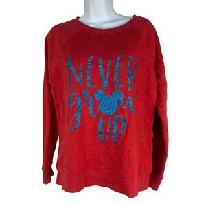 Time And Tru Disney Inspired Red Sweatshirt With Never Grow Up & silhouette M